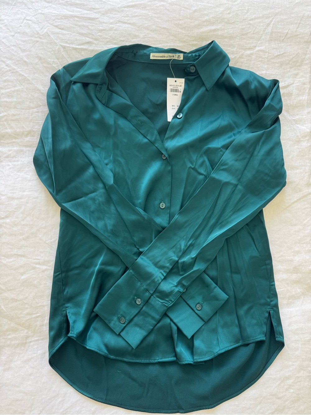 Abercrombie & Fitch Teal Satin Button-Down Shirt
